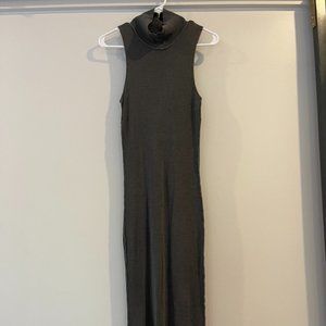 R&R Surplus Gray Fitted Midi Dress with Mock Turtleneck